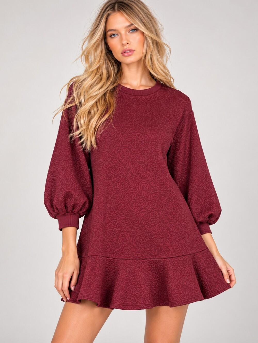 Anthropologie Mare Mare Odila Wine Textured Floral Knit Ruffle Dress M NWT